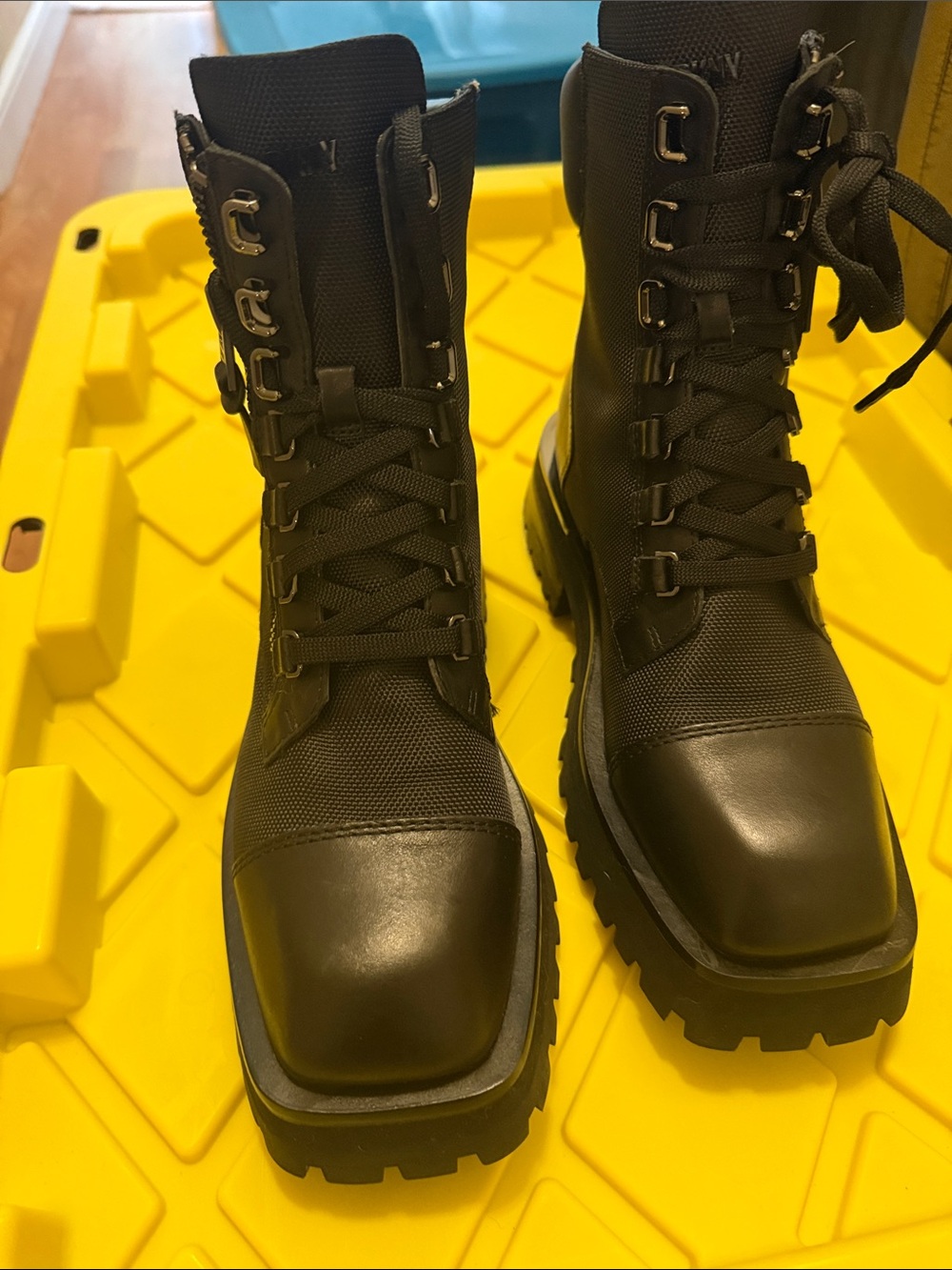 DKNY Black Womenโs Lace-Up Combat Boot